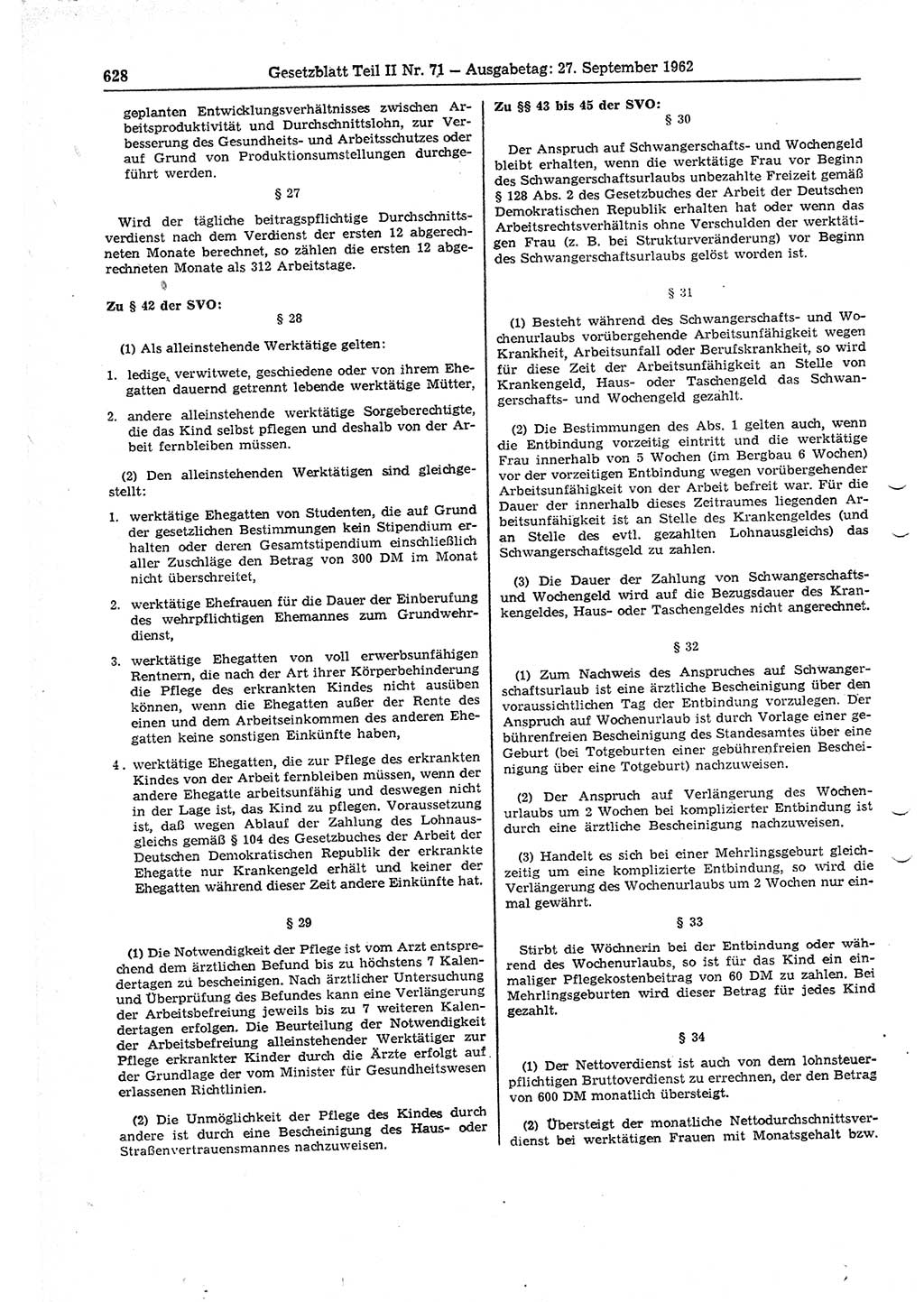 Gesetzblatt (GBl.) der Deutschen Demokratischen Republik (DDR) Teil ⅠⅠ 1962, Seite 628 (GBl. DDR ⅠⅠ 1962, S. 628)