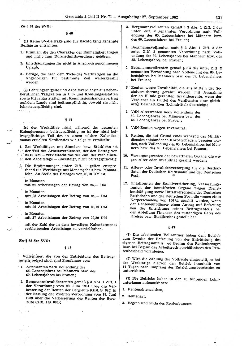 Gesetzblatt (GBl.) der Deutschen Demokratischen Republik (DDR) Teil ⅠⅠ 1962, Seite 631 (GBl. DDR ⅠⅠ 1962, S. 631)