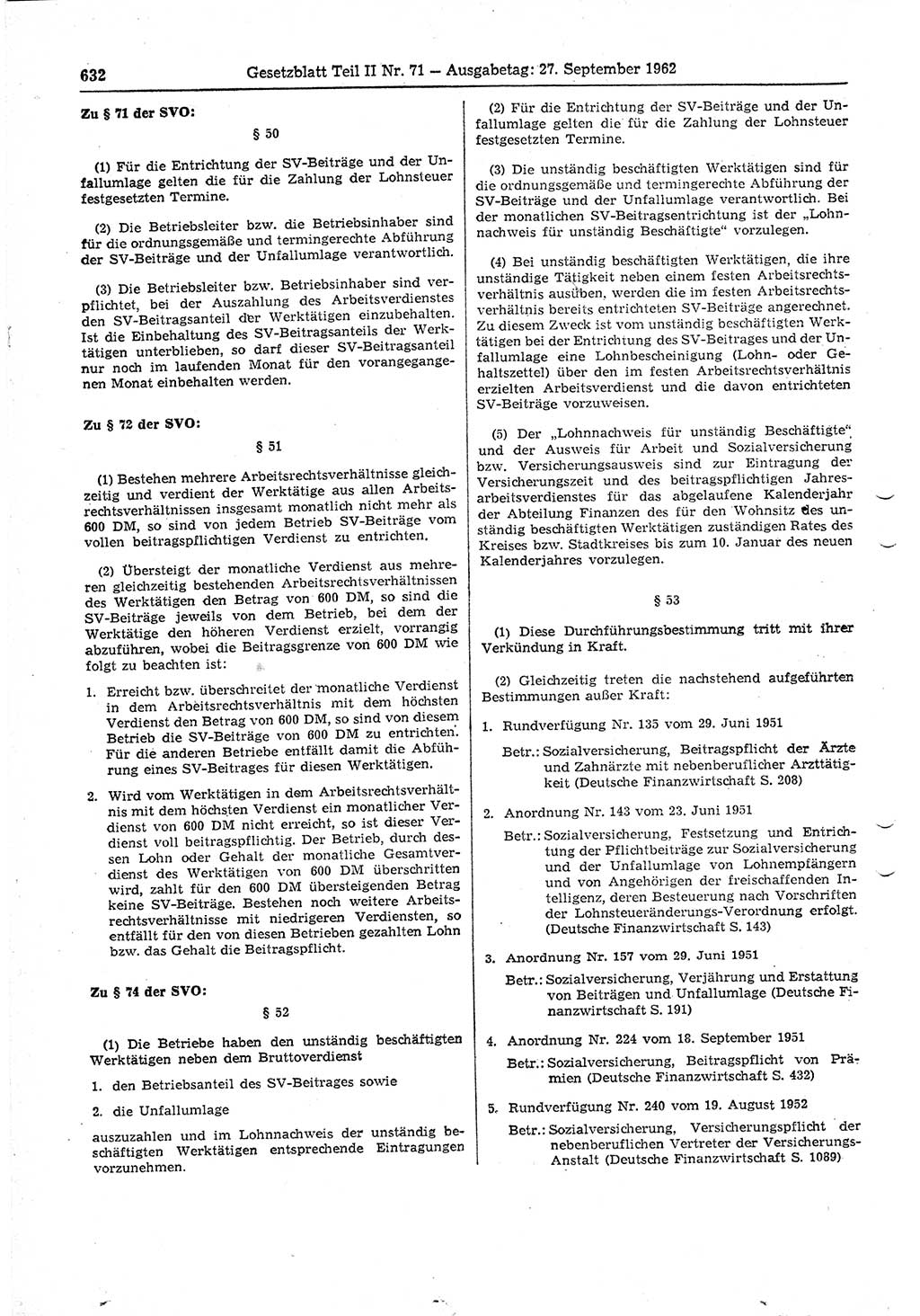 Gesetzblatt (GBl.) der Deutschen Demokratischen Republik (DDR) Teil ⅠⅠ 1962, Seite 632 (GBl. DDR ⅠⅠ 1962, S. 632)