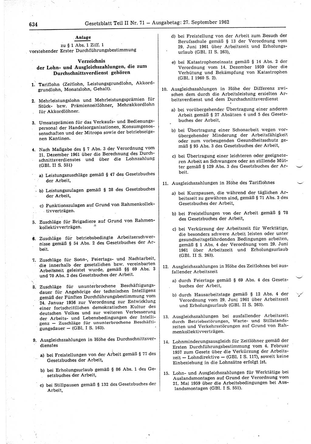 Gesetzblatt (GBl.) der Deutschen Demokratischen Republik (DDR) Teil ⅠⅠ 1962, Seite 634 (GBl. DDR ⅠⅠ 1962, S. 634)