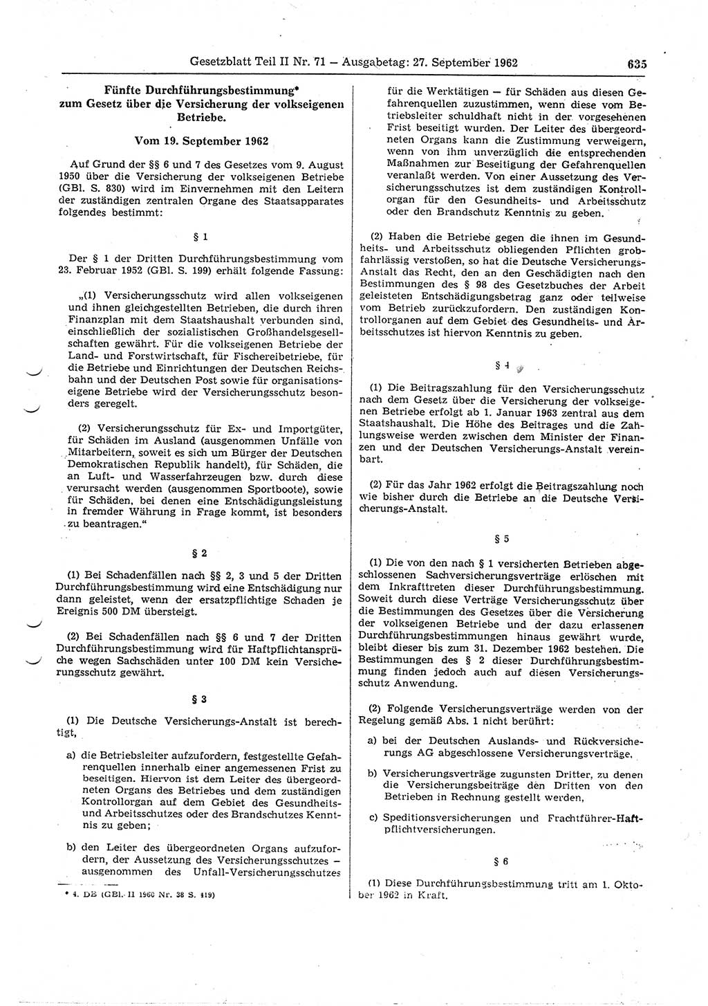 Gesetzblatt (GBl.) der Deutschen Demokratischen Republik (DDR) Teil ⅠⅠ 1962, Seite 635 (GBl. DDR ⅠⅠ 1962, S. 635)