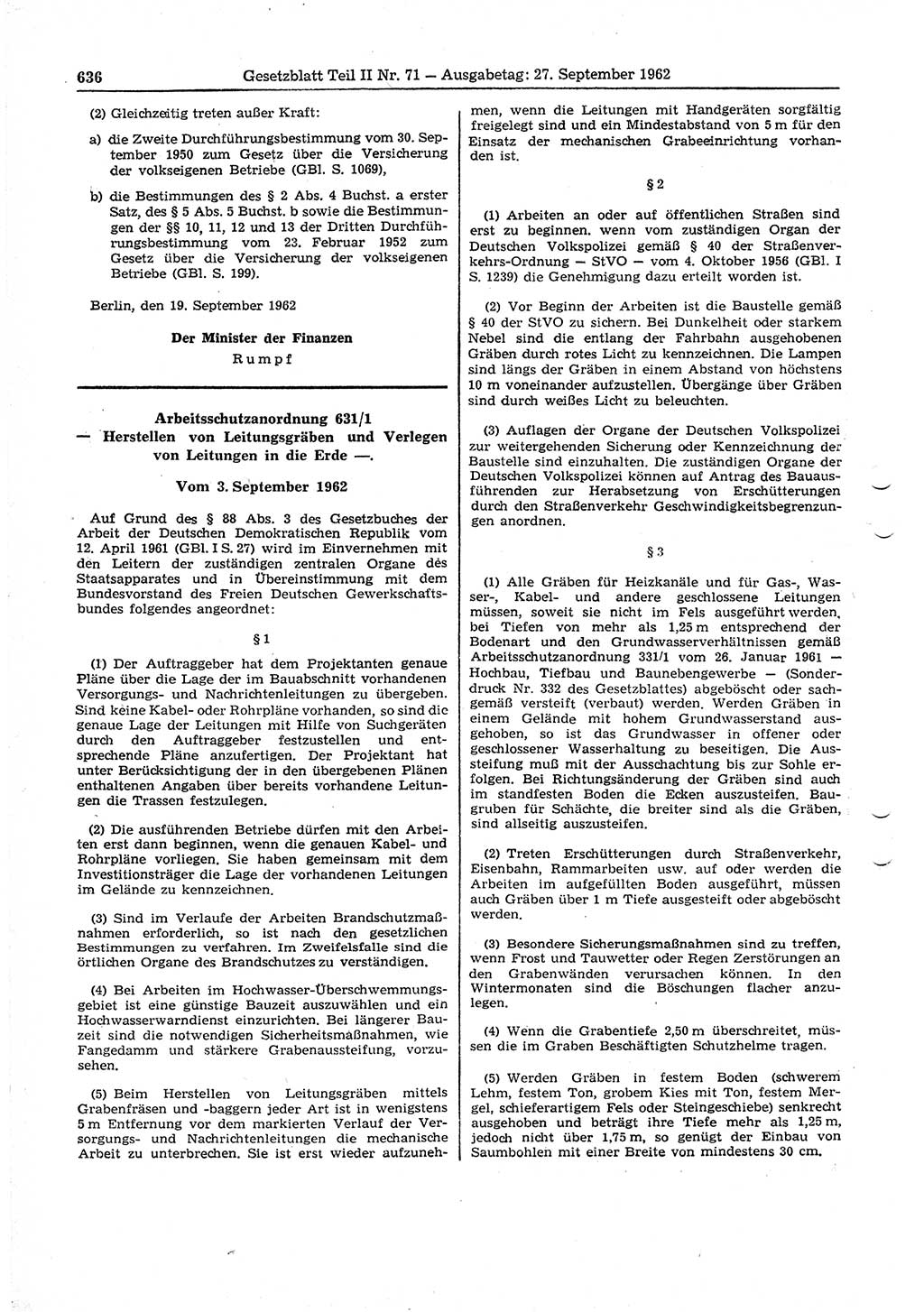 Gesetzblatt (GBl.) der Deutschen Demokratischen Republik (DDR) Teil ⅠⅠ 1962, Seite 636 (GBl. DDR ⅠⅠ 1962, S. 636)