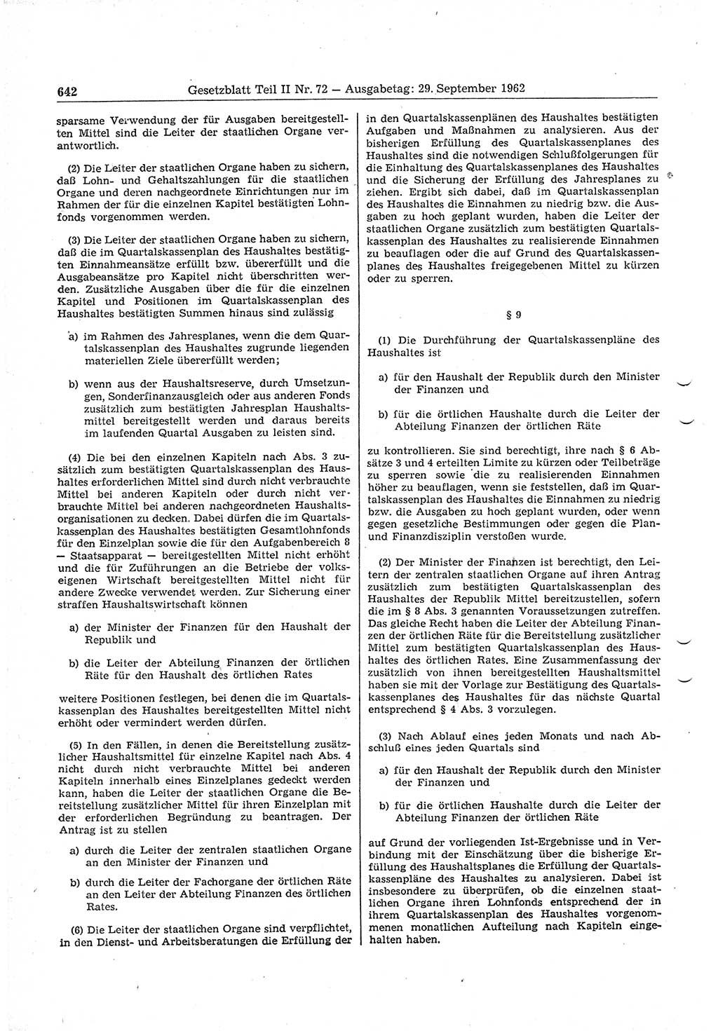 Gesetzblatt (GBl.) der Deutschen Demokratischen Republik (DDR) Teil ⅠⅠ 1962, Seite 642 (GBl. DDR ⅠⅠ 1962, S. 642)