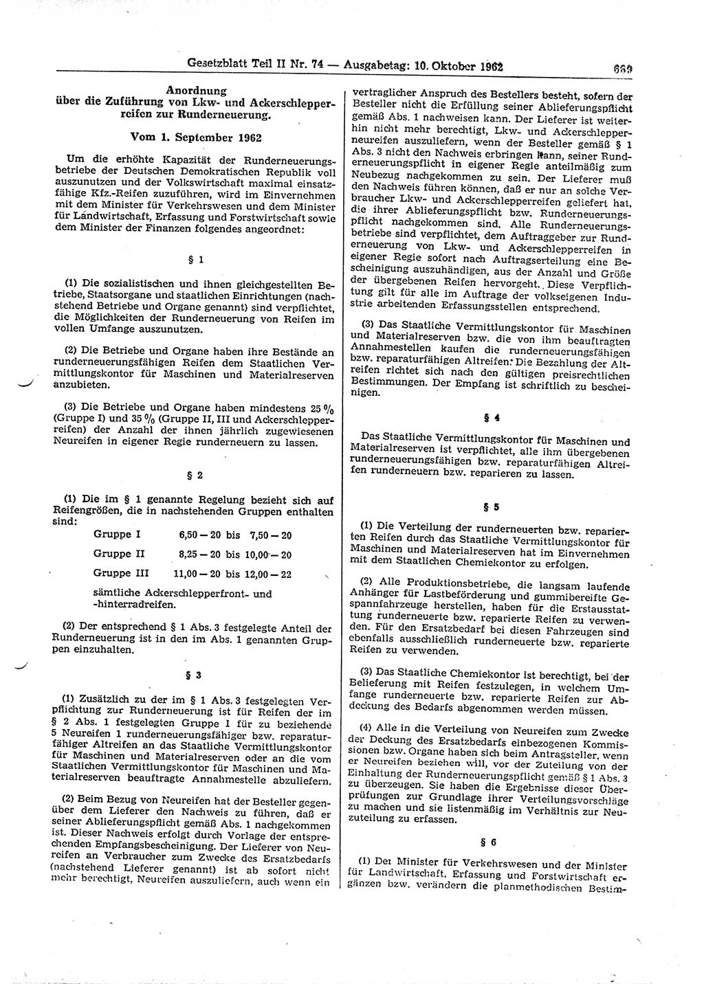 Gesetzblatt (GBl.) der Deutschen Demokratischen Republik (DDR) Teil ⅠⅠ 1962, Seite 669 (GBl. DDR ⅠⅠ 1962, S. 669)