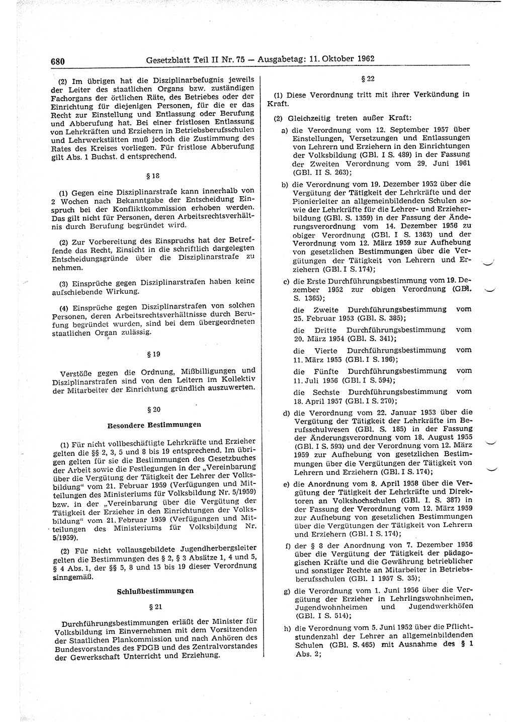 Gesetzblatt (GBl.) der Deutschen Demokratischen Republik (DDR) Teil ⅠⅠ 1962, Seite 680 (GBl. DDR ⅠⅠ 1962, S. 680)