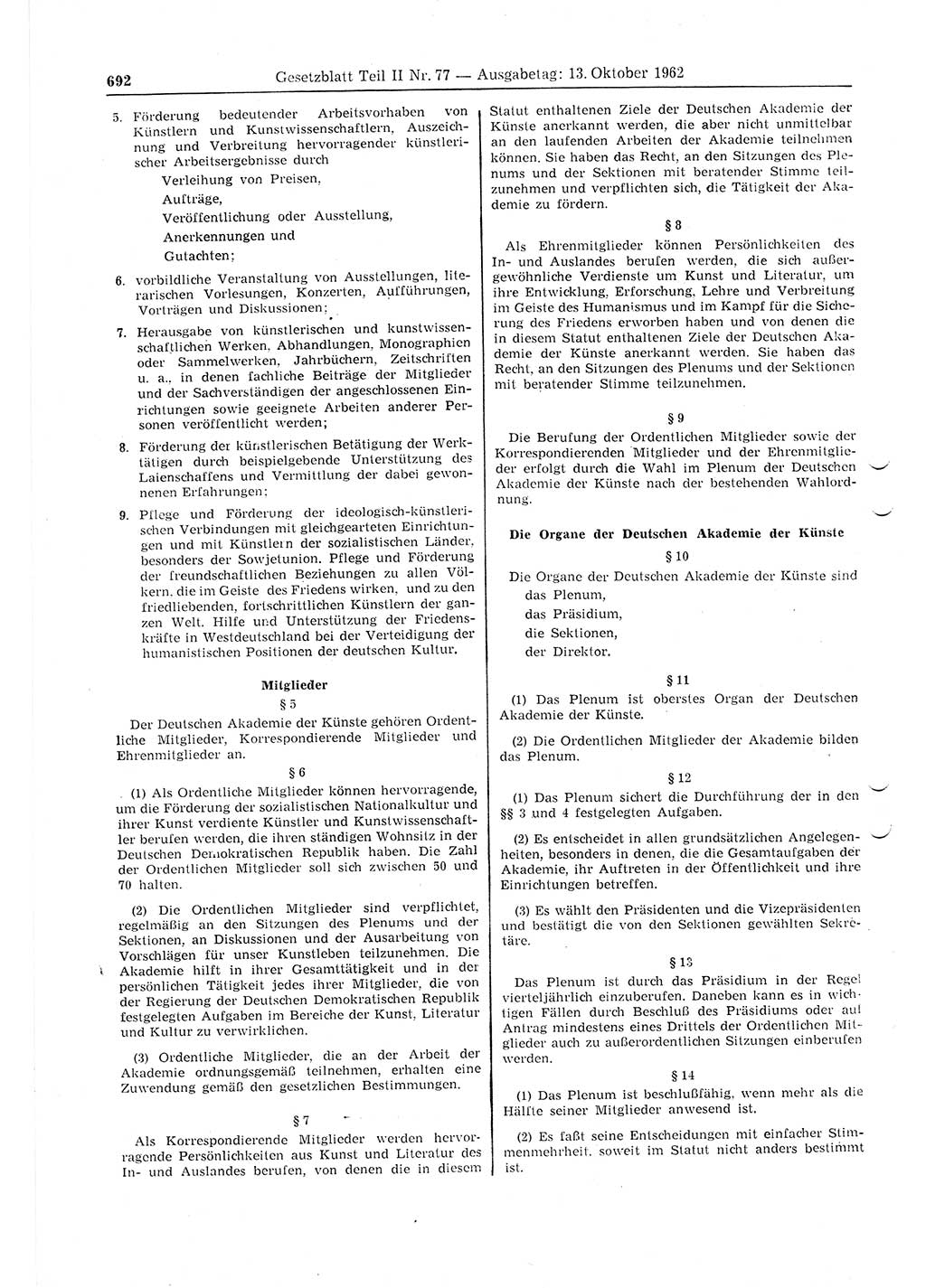 Gesetzblatt (GBl.) der Deutschen Demokratischen Republik (DDR) Teil ⅠⅠ 1962, Seite 692 (GBl. DDR ⅠⅠ 1962, S. 692)