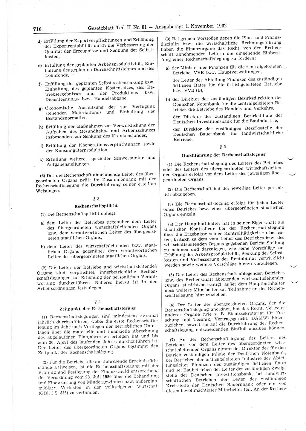 Gesetzblatt (GBl.) der Deutschen Demokratischen Republik (DDR) Teil ⅠⅠ 1962, Seite 716 (GBl. DDR ⅠⅠ 1962, S. 716)