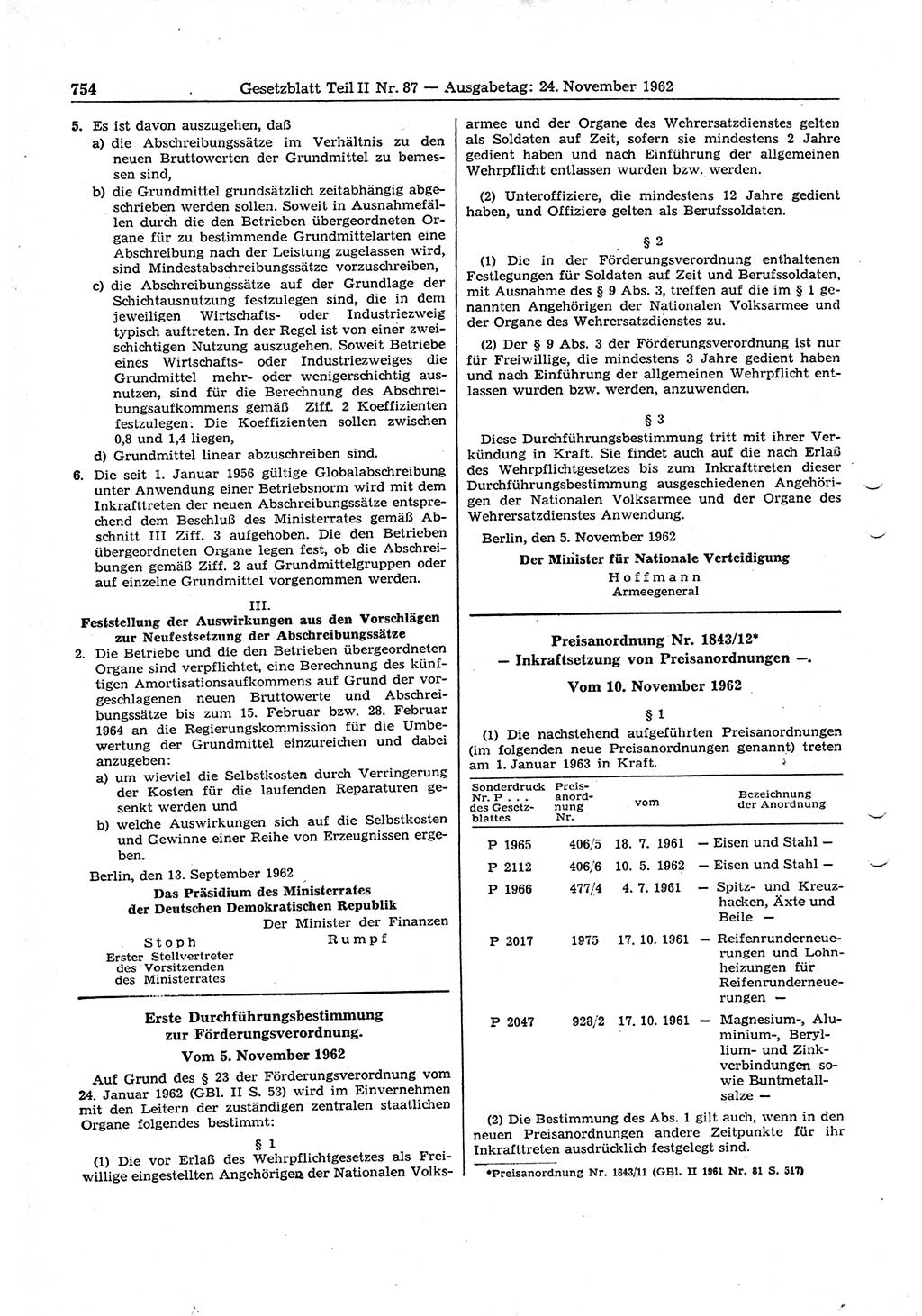 Gesetzblatt (GBl.) der Deutschen Demokratischen Republik (DDR) Teil ⅠⅠ 1962, Seite 754 (GBl. DDR ⅠⅠ 1962, S. 754)