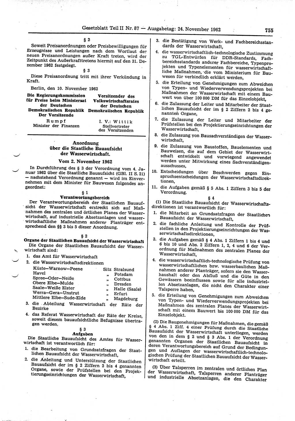 Gesetzblatt (GBl.) der Deutschen Demokratischen Republik (DDR) Teil ⅠⅠ 1962, Seite 755 (GBl. DDR ⅠⅠ 1962, S. 755)