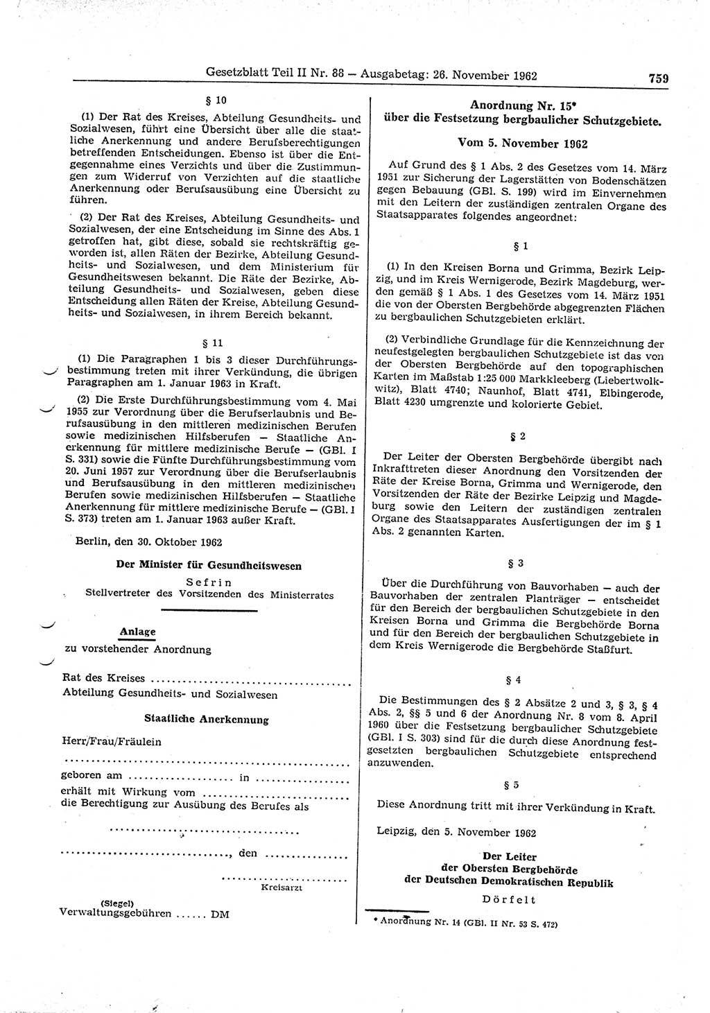 Gesetzblatt (GBl.) der Deutschen Demokratischen Republik (DDR) Teil ⅠⅠ 1962, Seite 759 (GBl. DDR ⅠⅠ 1962, S. 759)