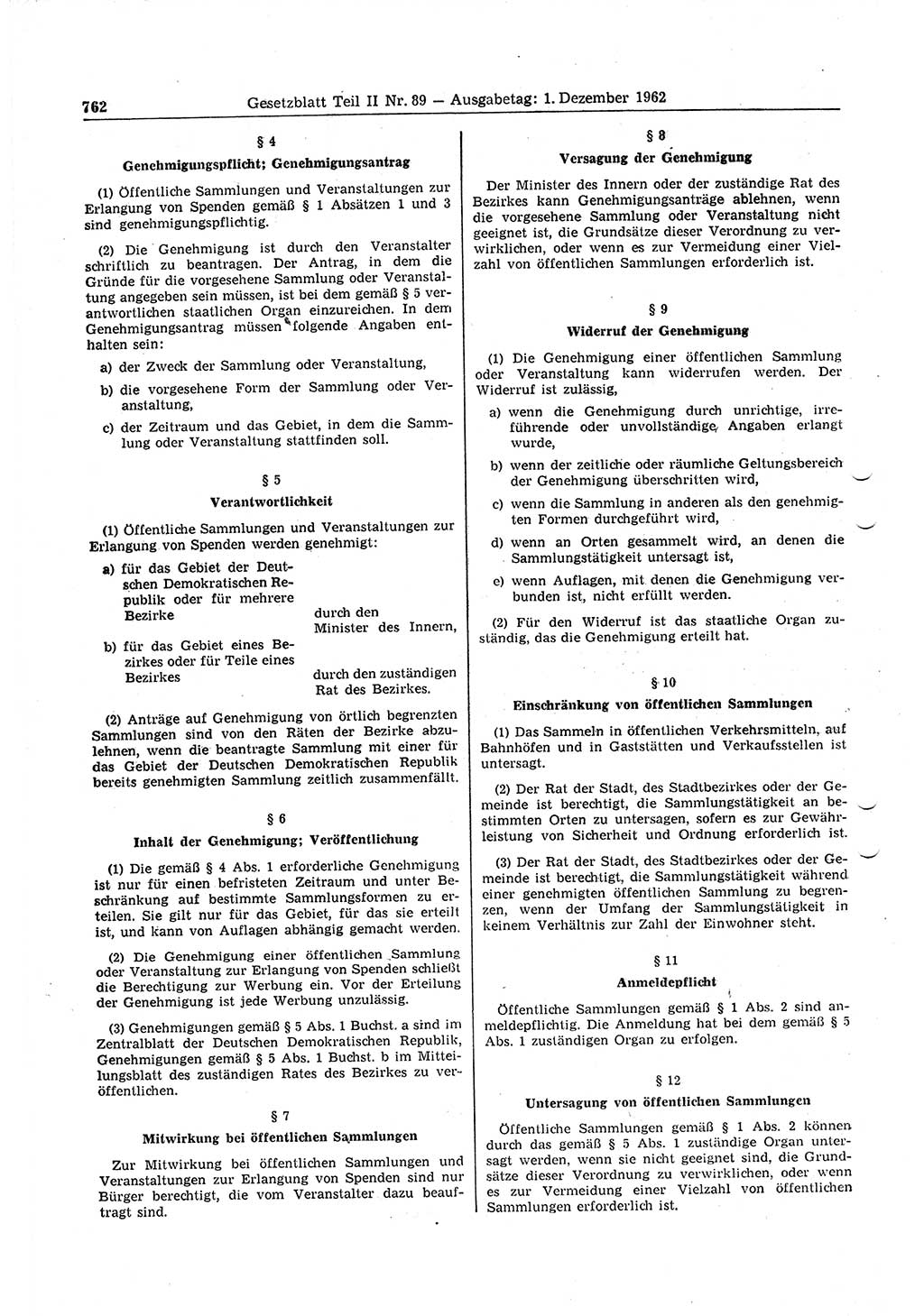 Gesetzblatt (GBl.) der Deutschen Demokratischen Republik (DDR) Teil ⅠⅠ 1962, Seite 762 (GBl. DDR ⅠⅠ 1962, S. 762)