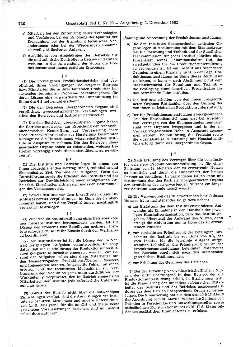 Gesetzblatt (GBl.) der Deutschen Demokratischen Republik (DDR) Teil ⅠⅠ 1962, Seite 766 (GBl. DDR ⅠⅠ 1962, S. 766)
