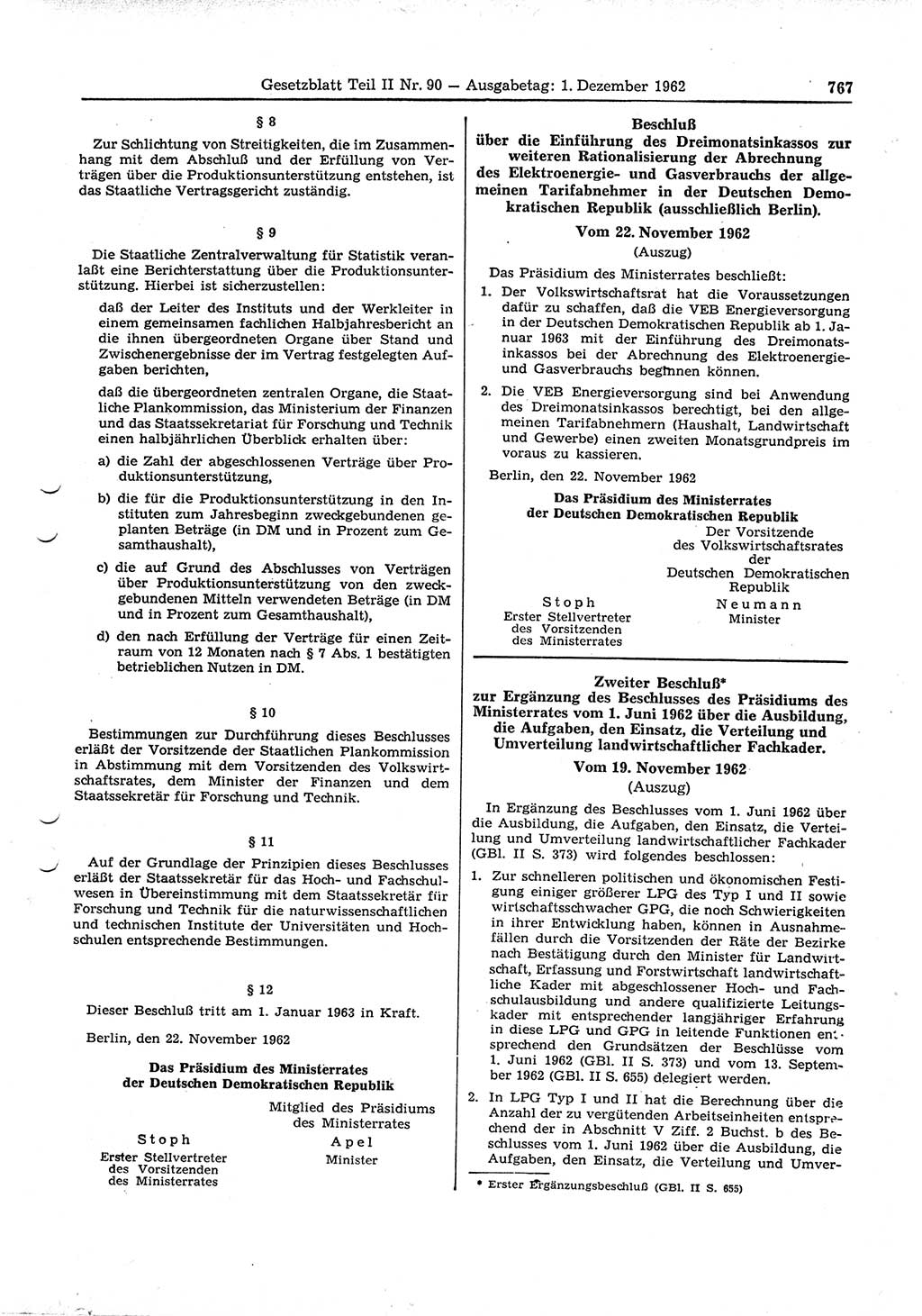 Gesetzblatt (GBl.) der Deutschen Demokratischen Republik (DDR) Teil ⅠⅠ 1962, Seite 767 (GBl. DDR ⅠⅠ 1962, S. 767)
