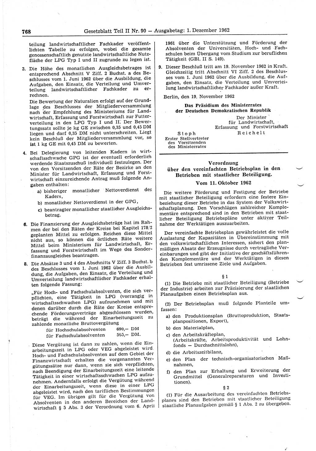 Gesetzblatt (GBl.) der Deutschen Demokratischen Republik (DDR) Teil ⅠⅠ 1962, Seite 768 (GBl. DDR ⅠⅠ 1962, S. 768)
