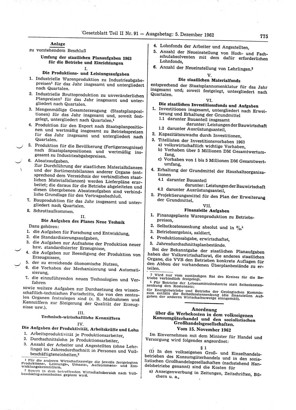 Gesetzblatt (GBl.) der Deutschen Demokratischen Republik (DDR) Teil ⅠⅠ 1962, Seite 775 (GBl. DDR ⅠⅠ 1962, S. 775)