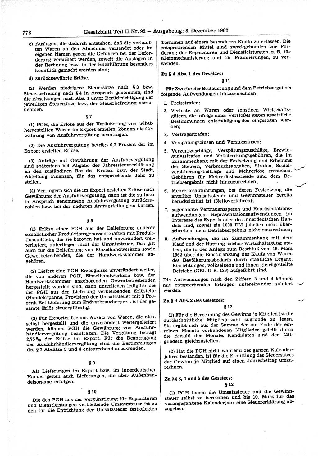 Gesetzblatt (GBl.) der Deutschen Demokratischen Republik (DDR) Teil ⅠⅠ 1962, Seite 778 (GBl. DDR ⅠⅠ 1962, S. 778)