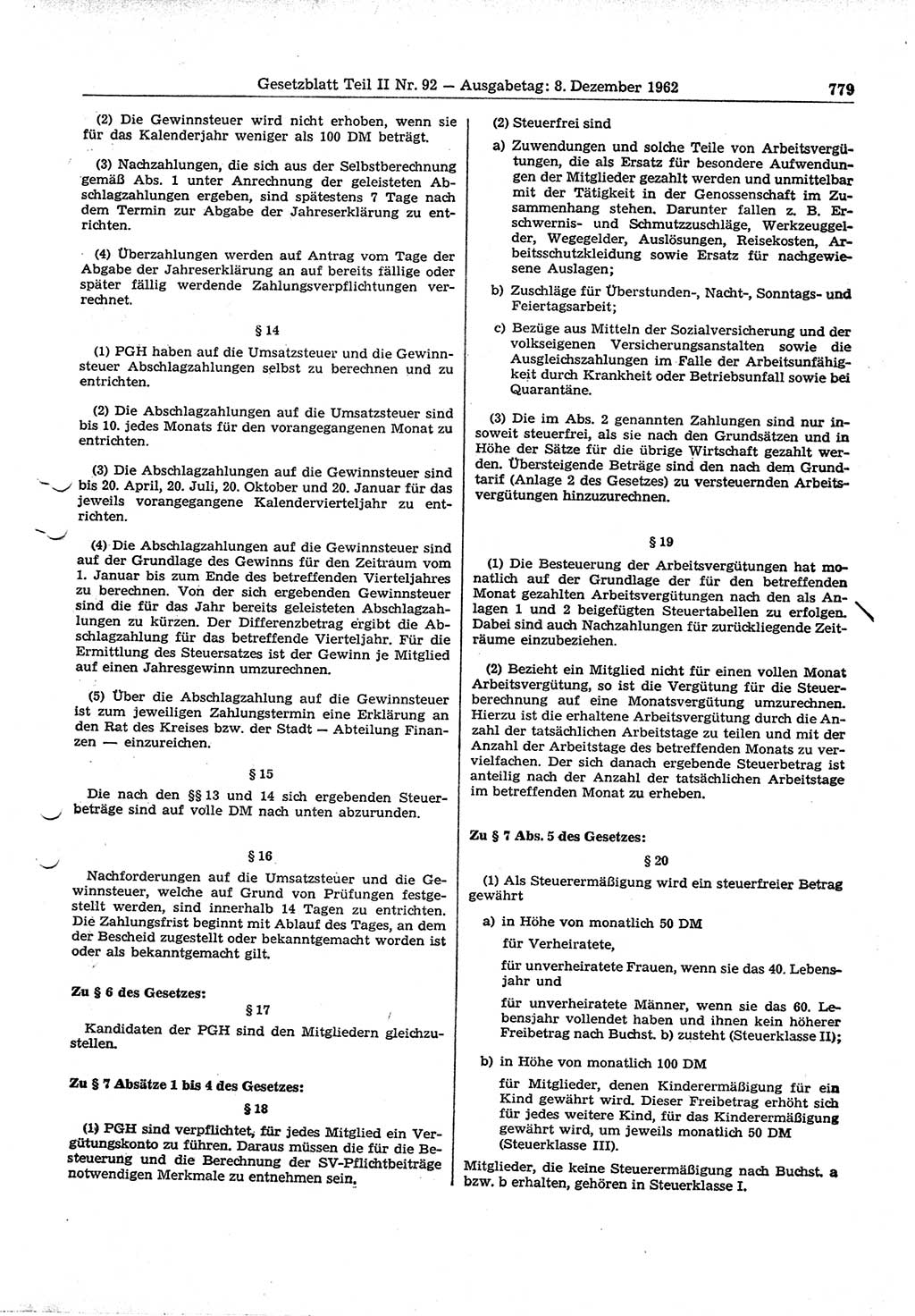 Gesetzblatt (GBl.) der Deutschen Demokratischen Republik (DDR) Teil ⅠⅠ 1962, Seite 779 (GBl. DDR ⅠⅠ 1962, S. 779)