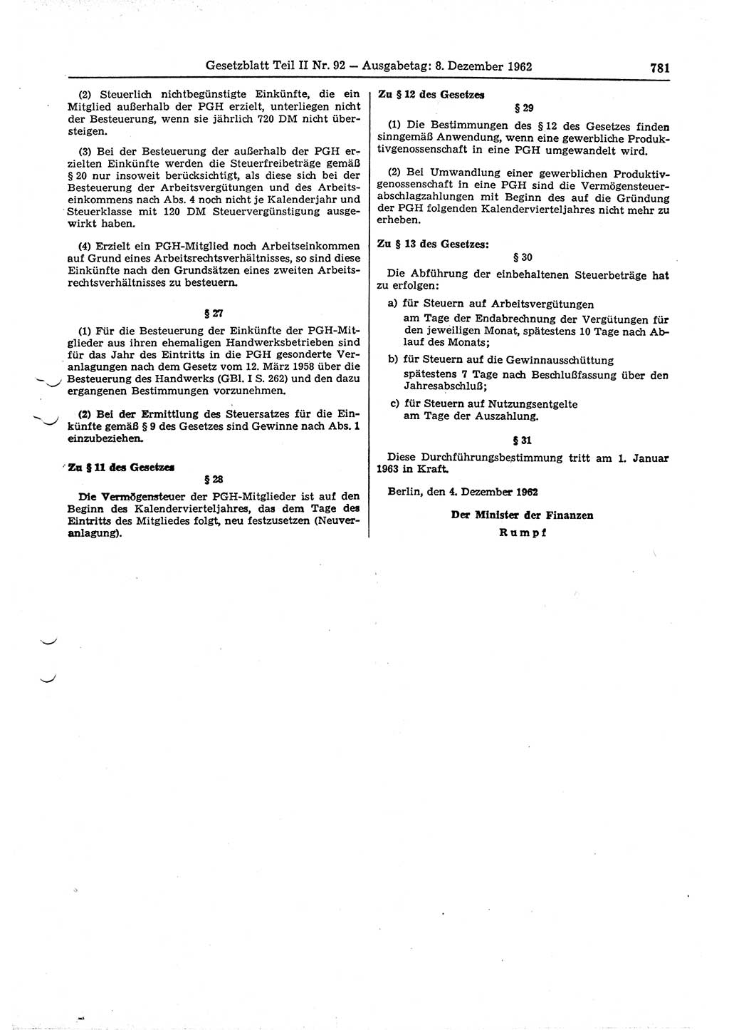 Gesetzblatt (GBl.) der Deutschen Demokratischen Republik (DDR) Teil ⅠⅠ 1962, Seite 781 (GBl. DDR ⅠⅠ 1962, S. 781)