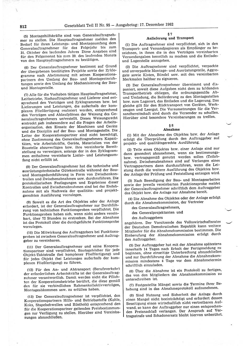 Gesetzblatt (GBl.) der Deutschen Demokratischen Republik (DDR) Teil â… â… 1962, Seite 812 (GBl. DDR â… â… 1962, S. 812)