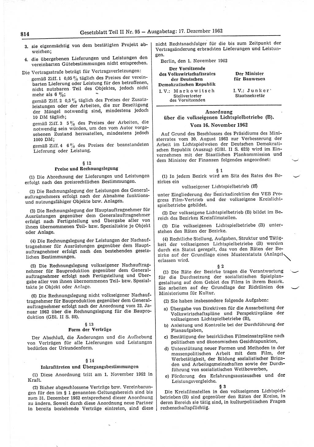 Gesetzblatt (GBl.) der Deutschen Demokratischen Republik (DDR) Teil ⅠⅠ 1962, Seite 814 (GBl. DDR ⅠⅠ 1962, S. 814)