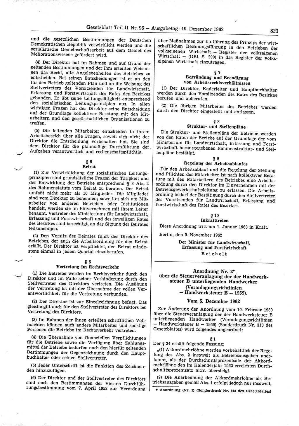 Gesetzblatt (GBl.) der Deutschen Demokratischen Republik (DDR) Teil ⅠⅠ 1962, Seite 821 (GBl. DDR ⅠⅠ 1962, S. 821)