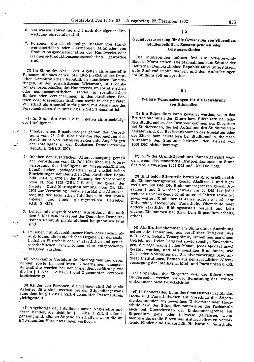 Gesetzblatt (GBl.) der Deutschen Demokratischen Republik (DDR) Teil ⅠⅠ 1962, Seite 835 (GBl. DDR ⅠⅠ 1962, S. 835)
