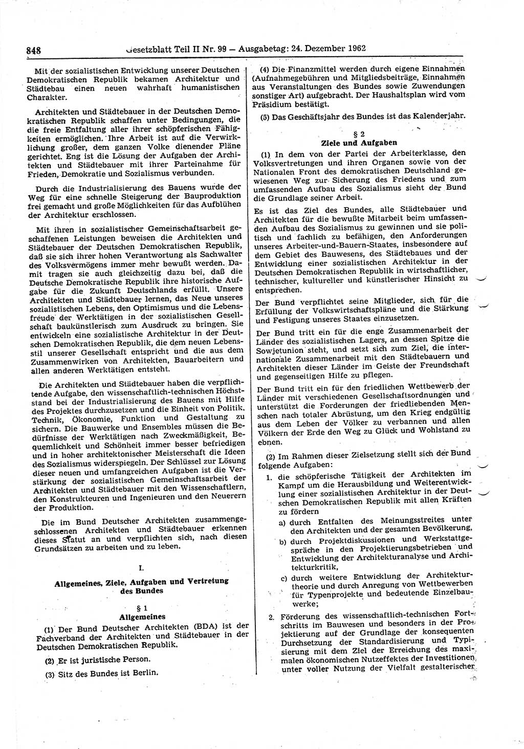 Gesetzblatt (GBl.) der Deutschen Demokratischen Republik (DDR) Teil ⅠⅠ 1962, Seite 848 (GBl. DDR ⅠⅠ 1962, S. 848)
