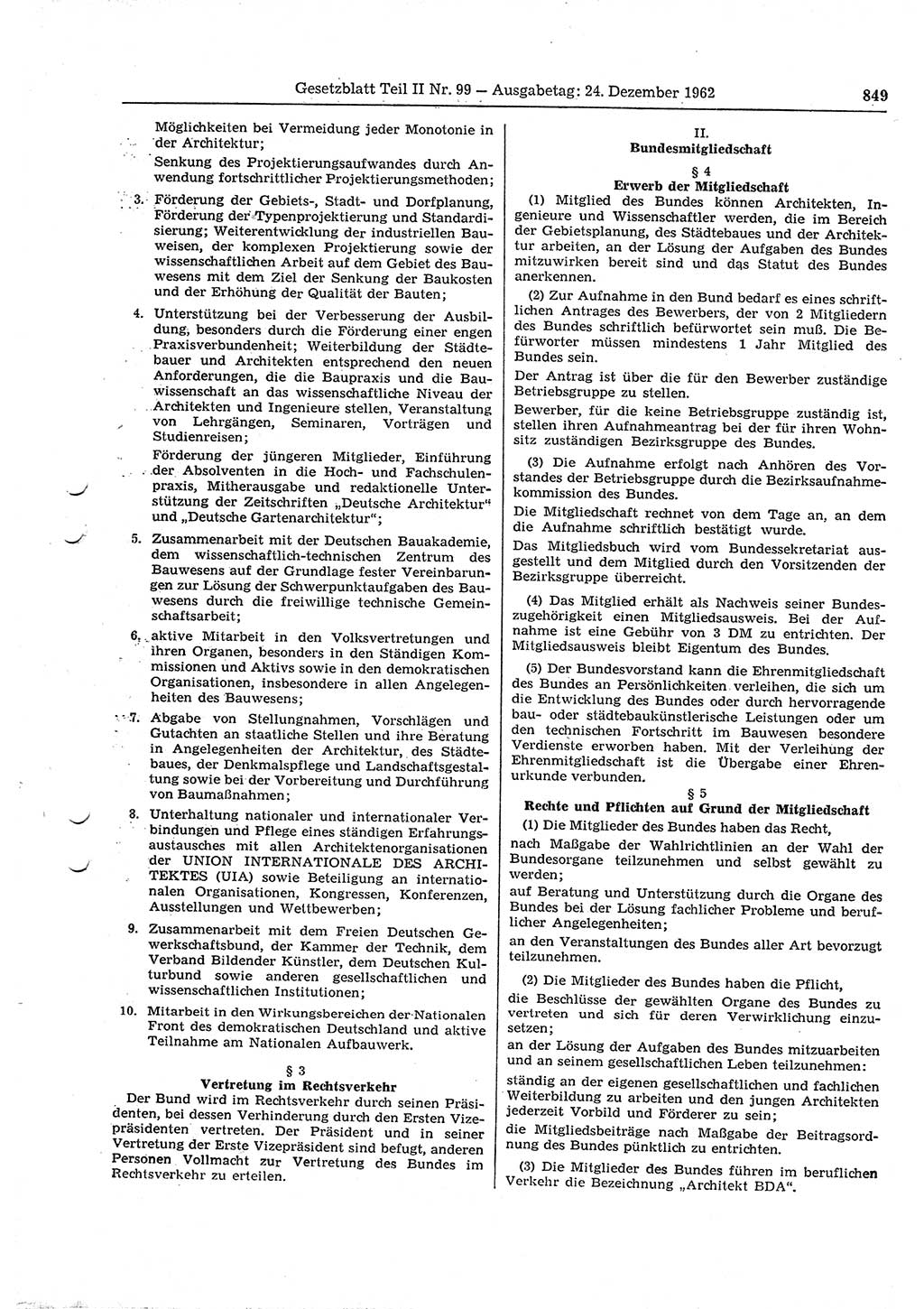 Gesetzblatt (GBl.) der Deutschen Demokratischen Republik (DDR) Teil ⅠⅠ 1962, Seite 849 (GBl. DDR ⅠⅠ 1962, S. 849)