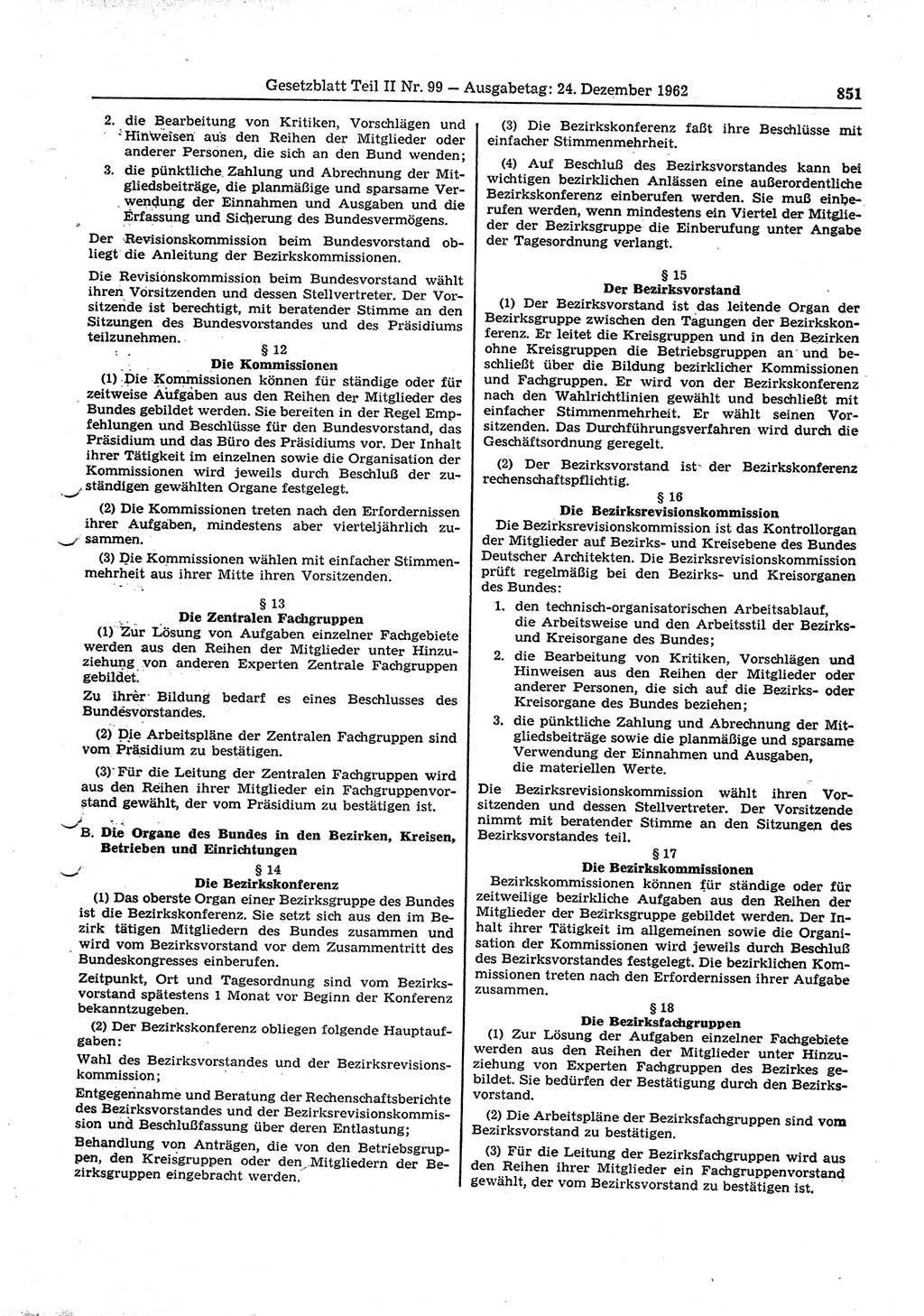 Gesetzblatt (GBl.) der Deutschen Demokratischen Republik (DDR) Teil ⅠⅠ 1962, Seite 851 (GBl. DDR ⅠⅠ 1962, S. 851)