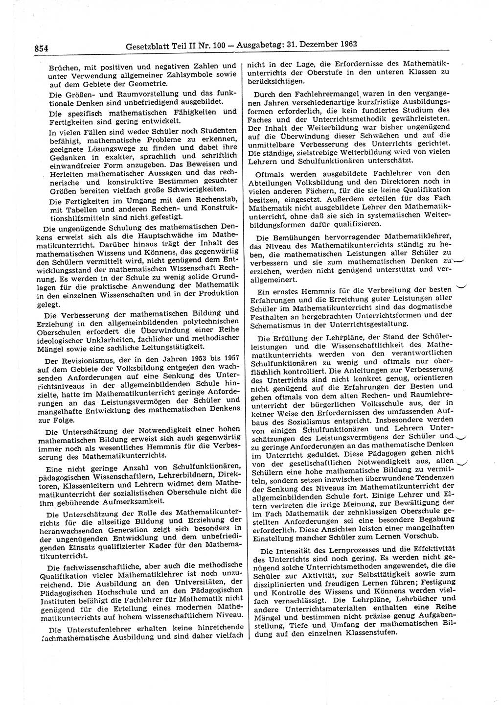 Gesetzblatt (GBl.) der Deutschen Demokratischen Republik (DDR) Teil ⅠⅠ 1962, Seite 854 (GBl. DDR ⅠⅠ 1962, S. 854)