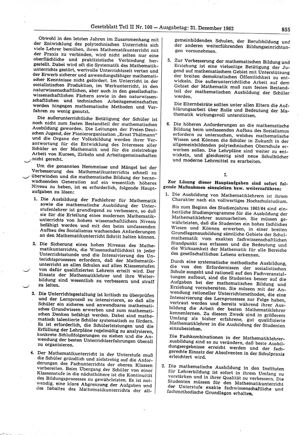 Gesetzblatt (GBl.) der Deutschen Demokratischen Republik (DDR) Teil ⅠⅠ 1962, Seite 855 (GBl. DDR ⅠⅠ 1962, S. 855)