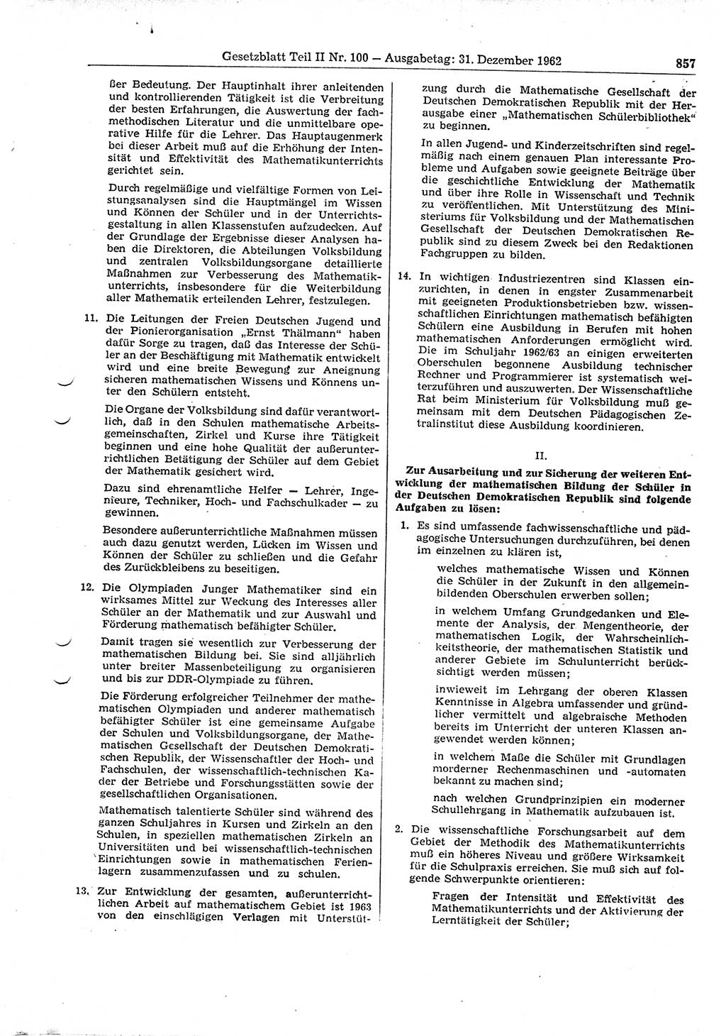 Gesetzblatt (GBl.) der Deutschen Demokratischen Republik (DDR) Teil ⅠⅠ 1962, Seite 857 (GBl. DDR ⅠⅠ 1962, S. 857)
