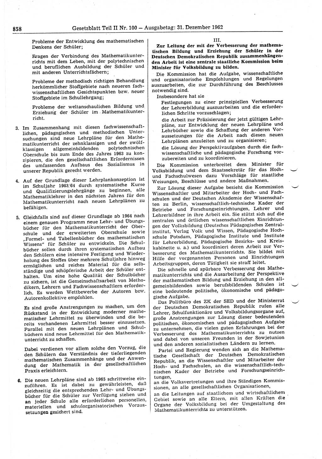 Gesetzblatt (GBl.) der Deutschen Demokratischen Republik (DDR) Teil ⅠⅠ 1962, Seite 858 (GBl. DDR ⅠⅠ 1962, S. 858)