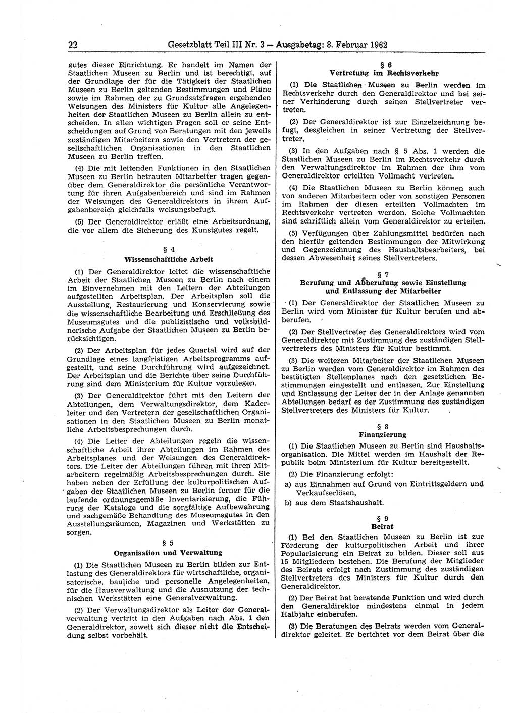 Gesetzblatt (GBl.) der Deutschen Demokratischen Republik (DDR) Teil ⅠⅠⅠ 1962, Seite 22 (GBl. DDR ⅠⅠⅠ 1962, S. 22)