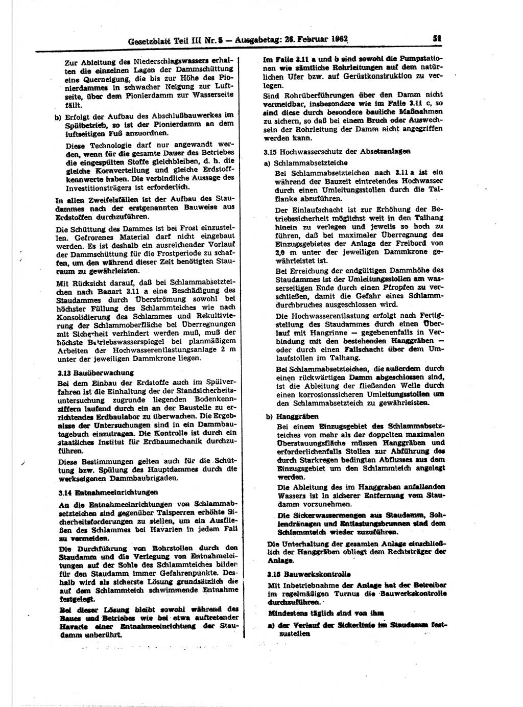 Gesetzblatt (GBl.) der Deutschen Demokratischen Republik (DDR) Teil ⅠⅠⅠ 1962, Seite 51 (GBl. DDR ⅠⅠⅠ 1962, S. 51)