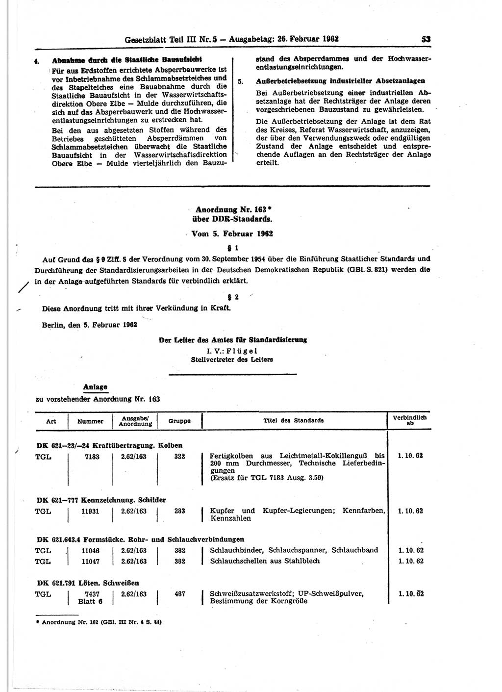Gesetzblatt (GBl.) der Deutschen Demokratischen Republik (DDR) Teil ⅠⅠⅠ 1962, Seite 53 (GBl. DDR ⅠⅠⅠ 1962, S. 53)