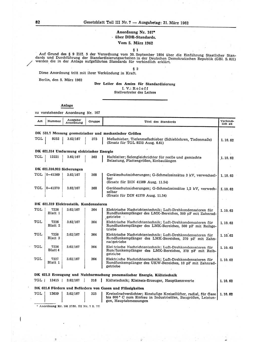 Gesetzblatt (GBl.) der Deutschen Demokratischen Republik (DDR) Teil ⅠⅠⅠ 1962, Seite 82 (GBl. DDR ⅠⅠⅠ 1962, S. 82)