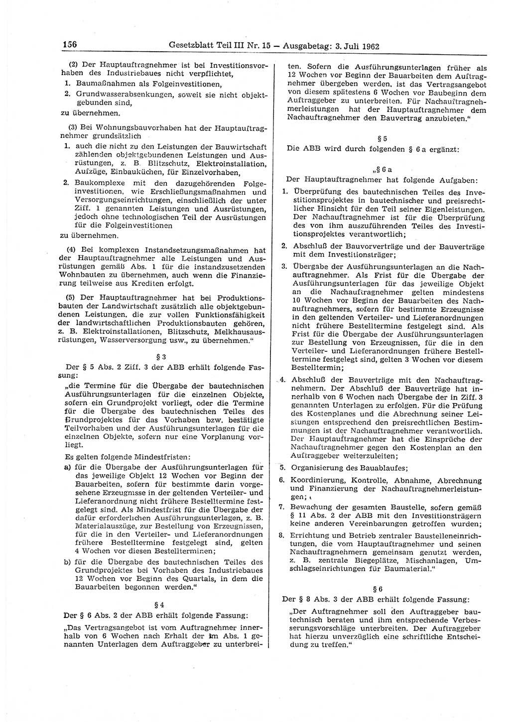 Gesetzblatt (GBl.) der Deutschen Demokratischen Republik (DDR) Teil ⅠⅠⅠ 1962, Seite 156 (GBl. DDR ⅠⅠⅠ 1962, S. 156)