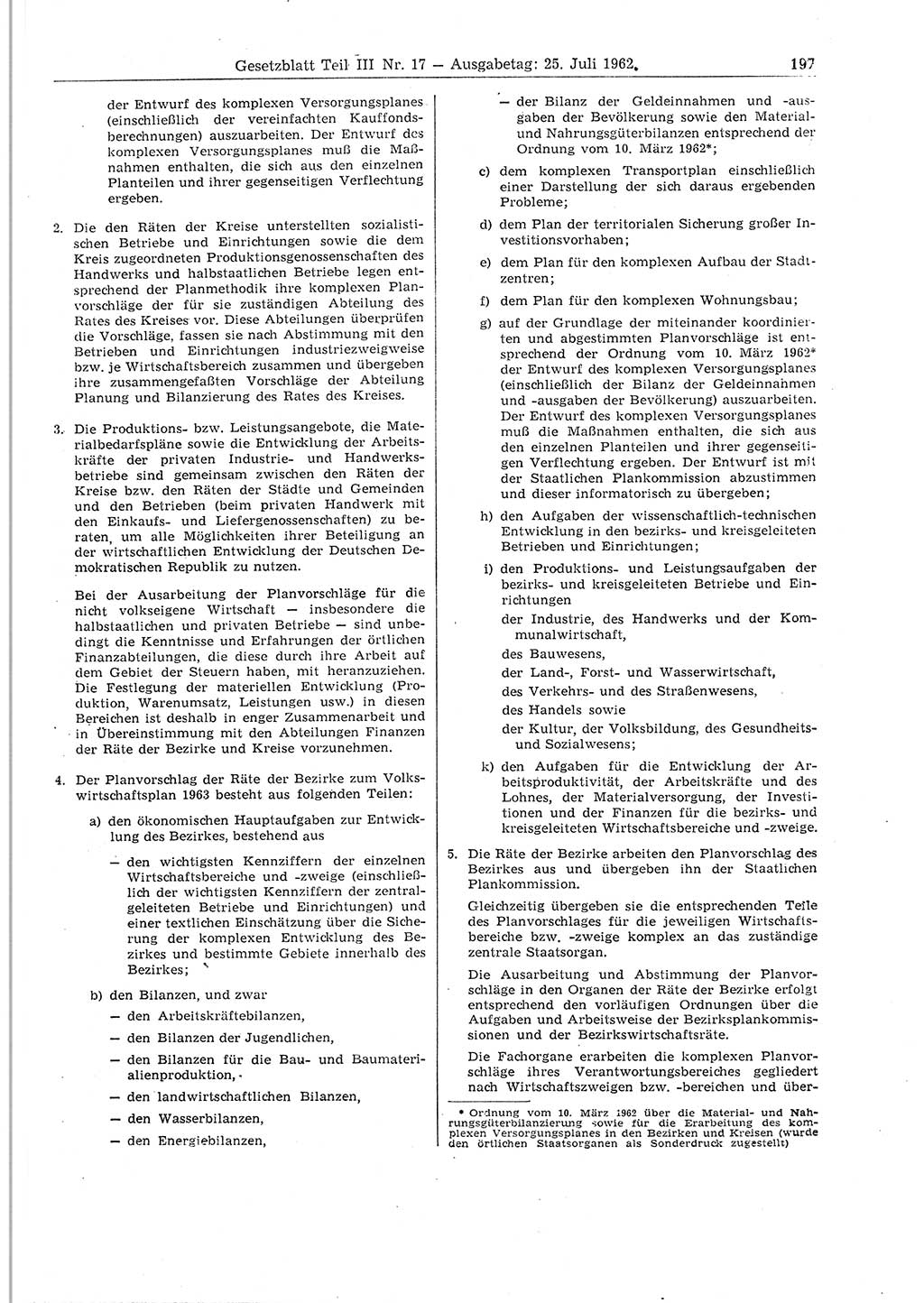 Gesetzblatt (GBl.) der Deutschen Demokratischen Republik (DDR) Teil ⅠⅠⅠ 1962, Seite 197 (GBl. DDR ⅠⅠⅠ 1962, S. 197)