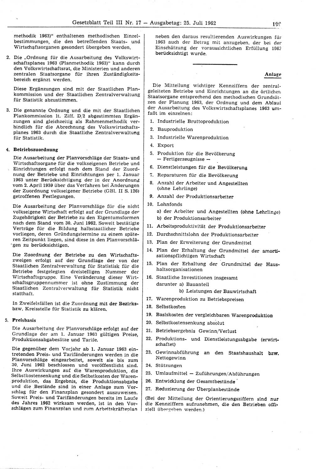 Gesetzblatt (GBl.) der Deutschen Demokratischen Republik (DDR) Teil ⅠⅠⅠ 1962, Seite 199 (GBl. DDR ⅠⅠⅠ 1962, S. 199)