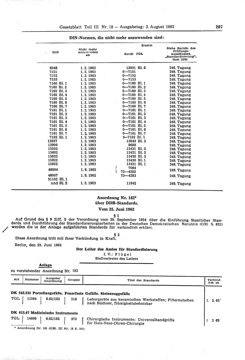 Gesetzblatt (GBl.) der Deutschen Demokratischen Republik (DDR) Teil ⅠⅠⅠ 1962, Seite 207 (GBl. DDR ⅠⅠⅠ 1962, S. 207)