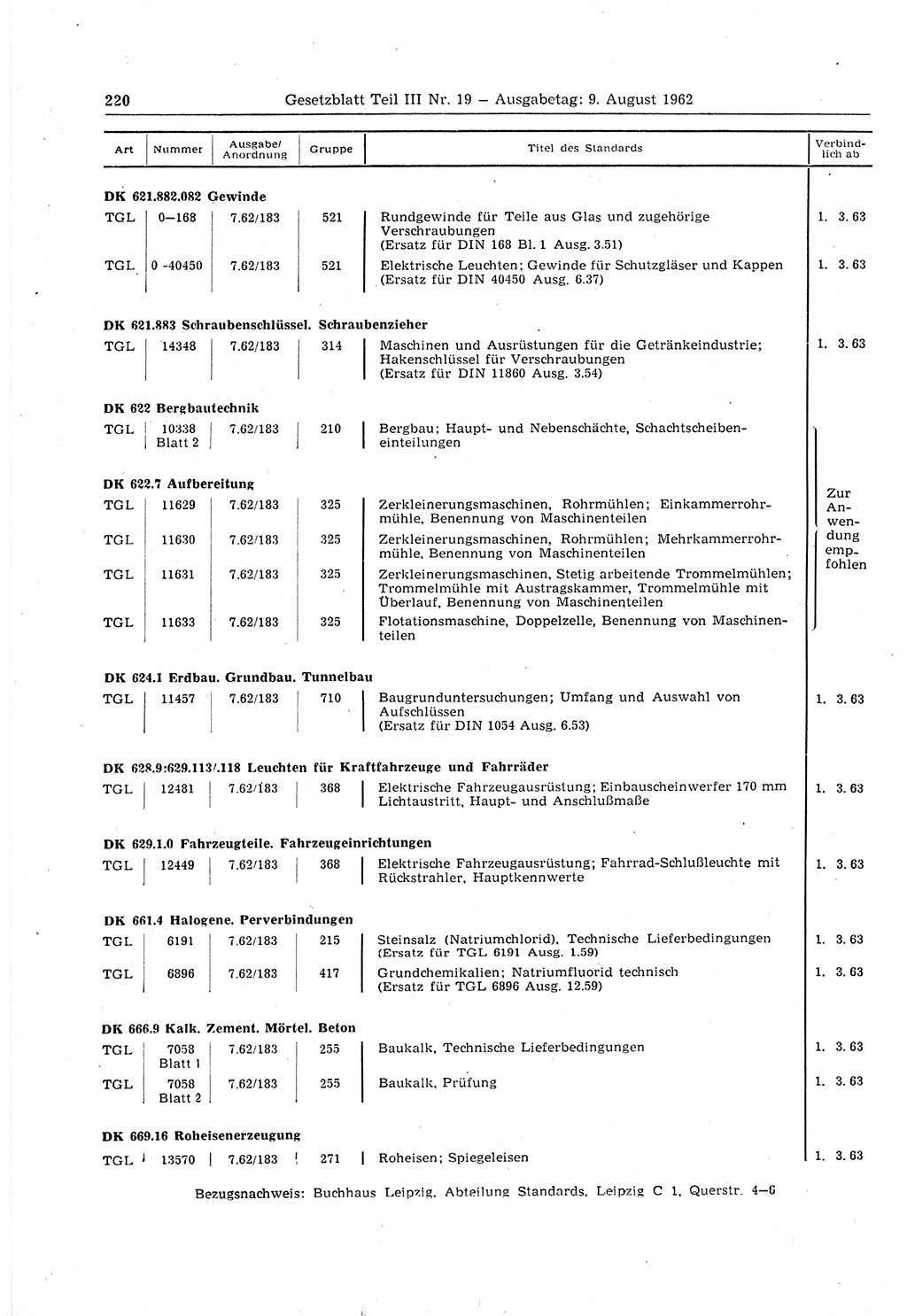 Gesetzblatt (GBl.) der Deutschen Demokratischen Republik (DDR) Teil ⅠⅠⅠ 1962, Seite 220 (GBl. DDR ⅠⅠⅠ 1962, S. 220)