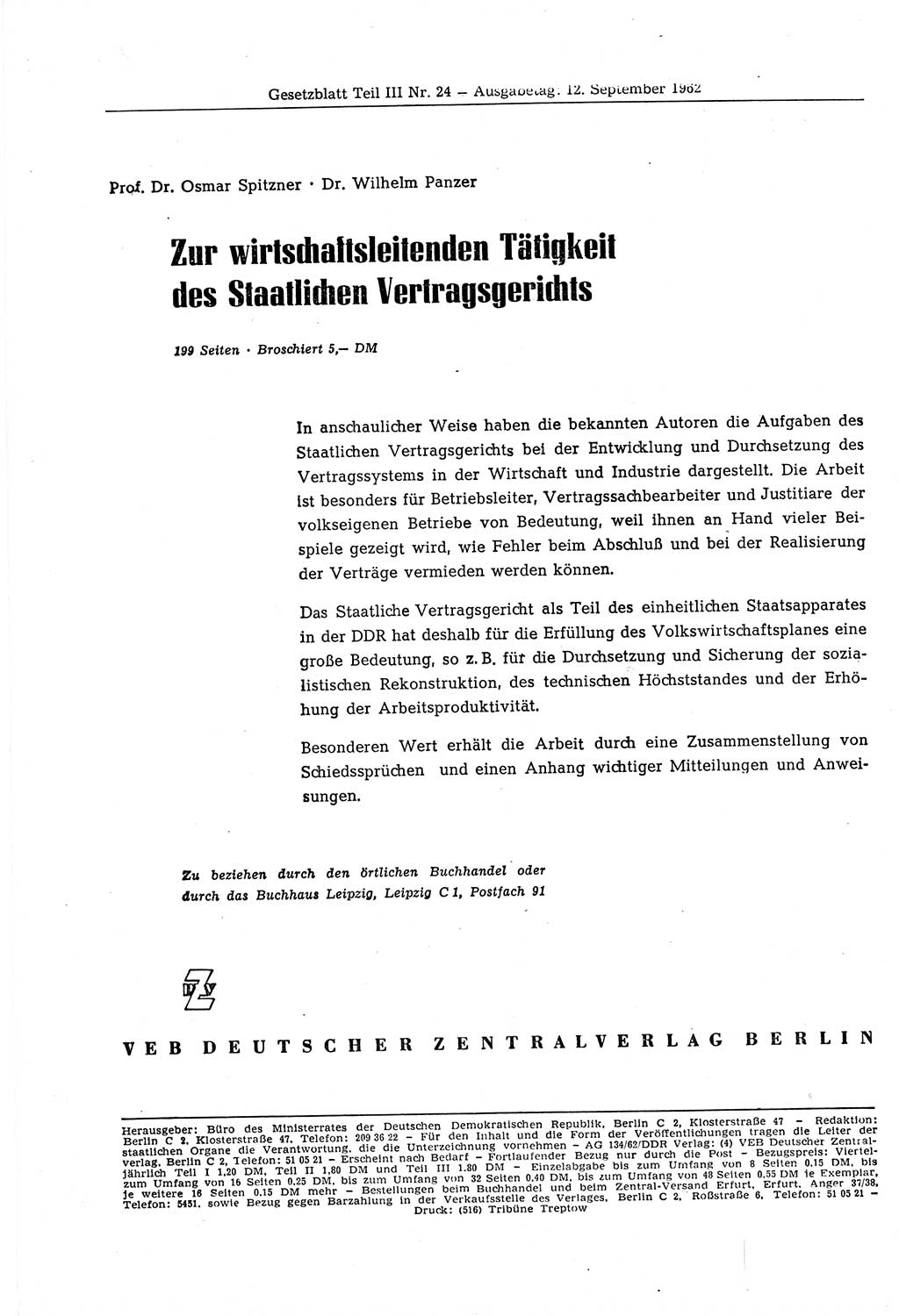 Gesetzblatt (GBl.) der Deutschen Demokratischen Republik (DDR) Teil ⅠⅠⅠ 1962, Seite 264 (GBl. DDR ⅠⅠⅠ 1962, S. 264)
