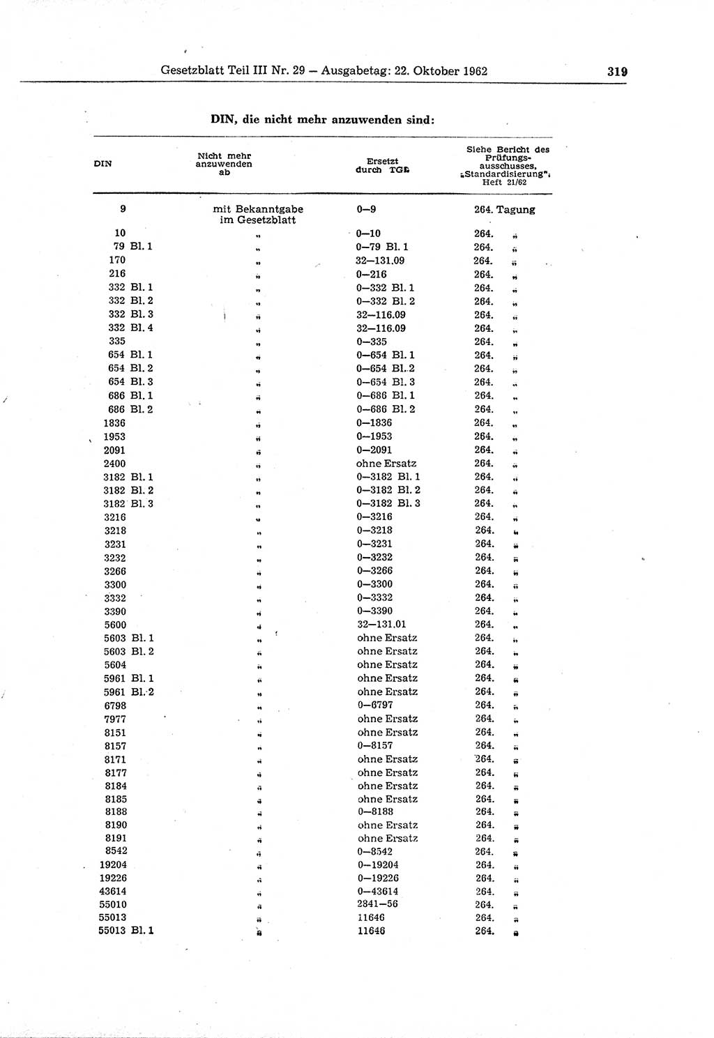 Gesetzblatt (GBl.) der Deutschen Demokratischen Republik (DDR) Teil â… â… â… 1962, Seite 319 (GBl. DDR â… â… â… 1962, S. 319)