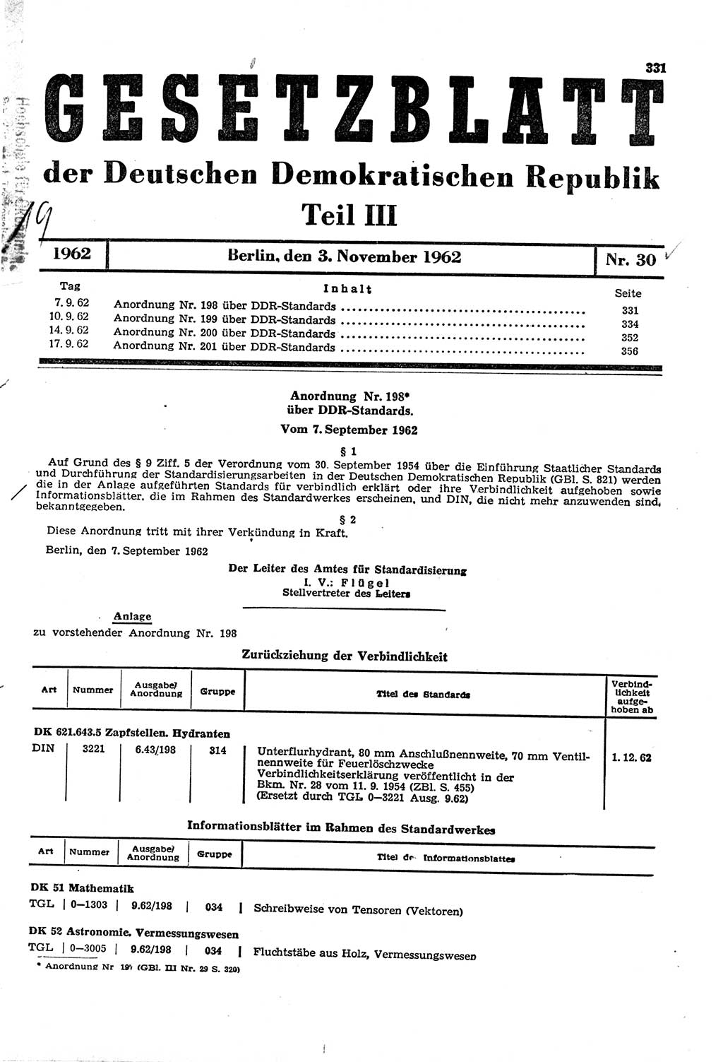 Gesetzblatt (GBl.) der Deutschen Demokratischen Republik (DDR) Teil ⅠⅠⅠ 1962, Seite 331 (GBl. DDR ⅠⅠⅠ 1962, S. 331)