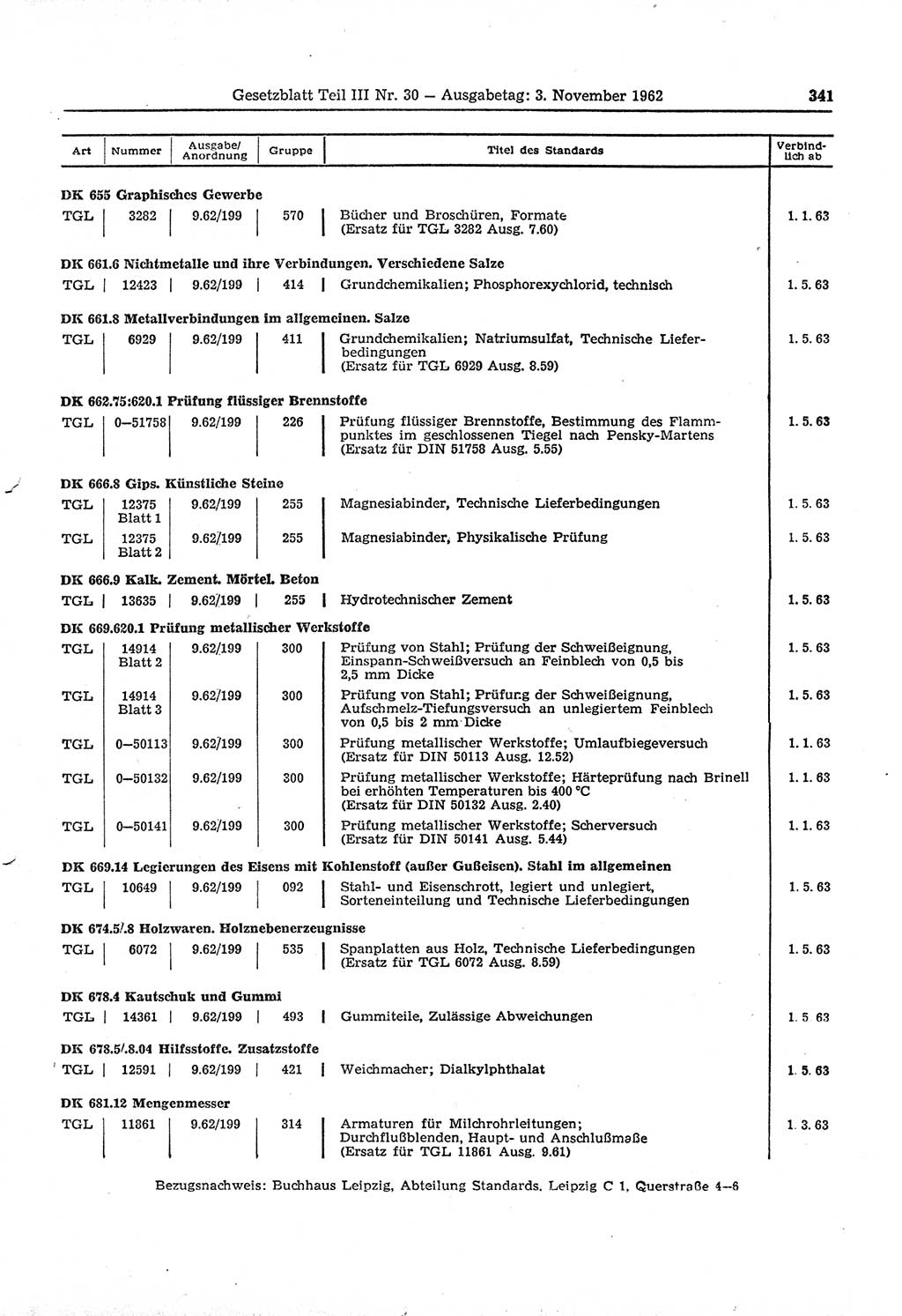 Gesetzblatt (GBl.) der Deutschen Demokratischen Republik (DDR) Teil ⅠⅠⅠ 1962, Seite 341 (GBl. DDR ⅠⅠⅠ 1962, S. 341)