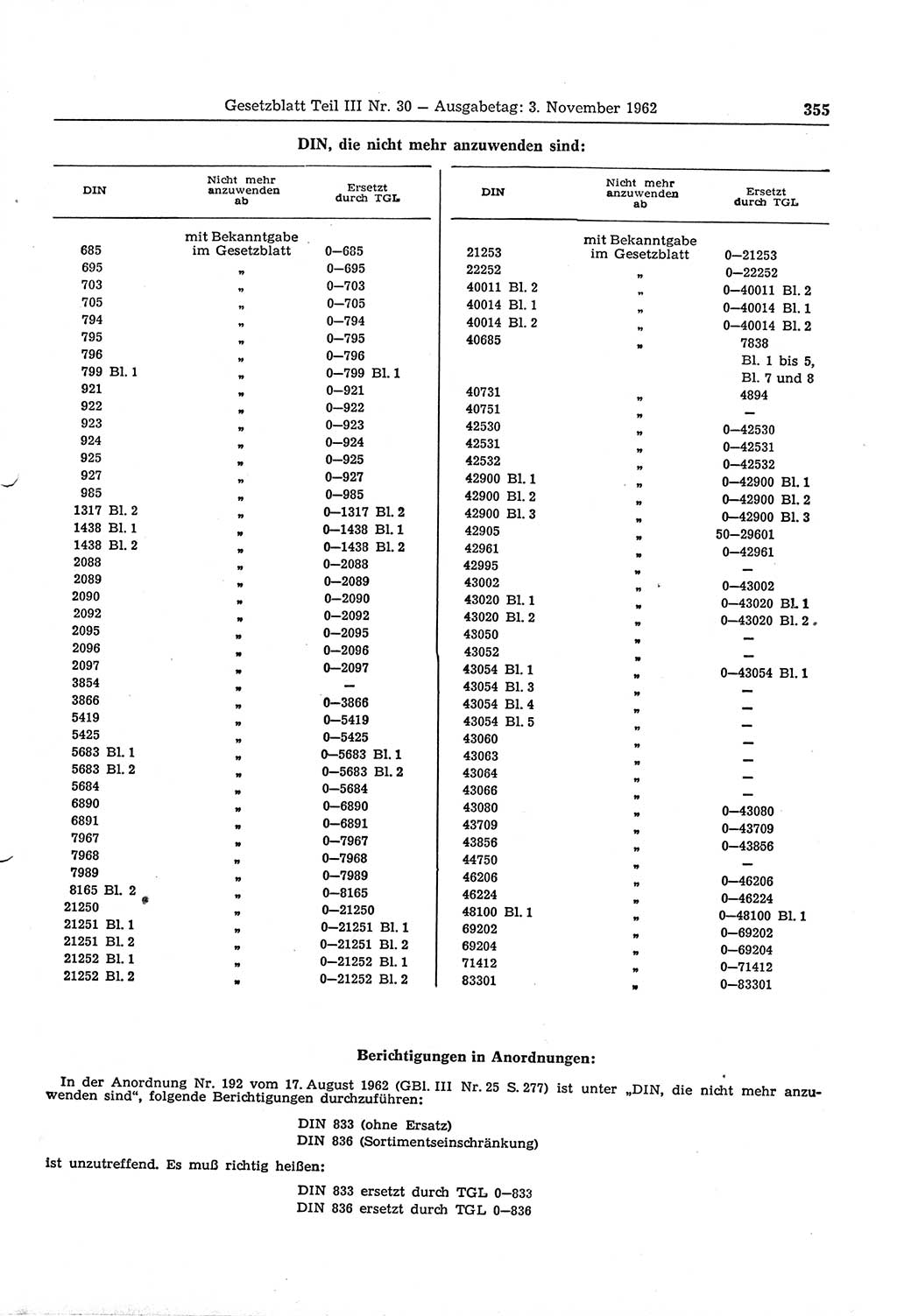Gesetzblatt (GBl.) der Deutschen Demokratischen Republik (DDR) Teil ⅠⅠⅠ 1962, Seite 355 (GBl. DDR ⅠⅠⅠ 1962, S. 355)