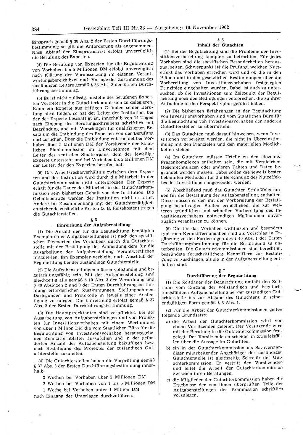 Gesetzblatt (GBl.) der Deutschen Demokratischen Republik (DDR) Teil ⅠⅠⅠ 1962, Seite 384 (GBl. DDR ⅠⅠⅠ 1962, S. 384)