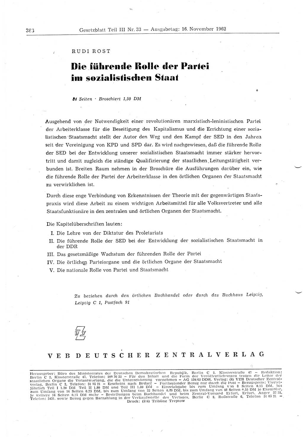 Gesetzblatt (GBl.) der Deutschen Demokratischen Republik (DDR) Teil ⅠⅠⅠ 1962, Seite 386 (GBl. DDR ⅠⅠⅠ 1962, S. 386)