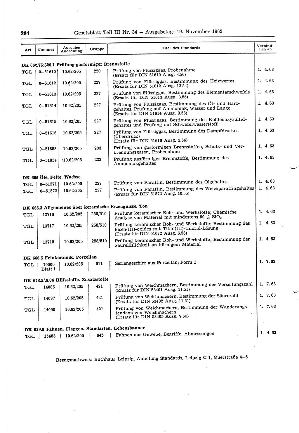 Gesetzblatt (GBl.) der Deutschen Demokratischen Republik (DDR) Teil ⅠⅠⅠ 1962, Seite 394 (GBl. DDR ⅠⅠⅠ 1962, S. 394)